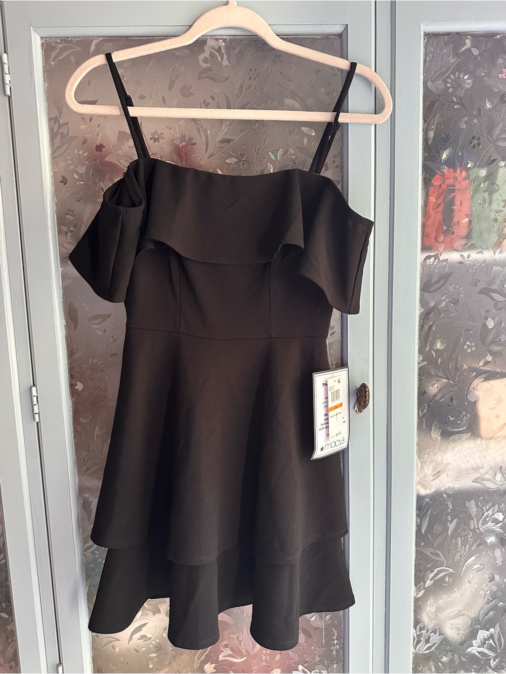 B Darlin Black Off-Shoulder Ruffle Tiered Camisole Dress